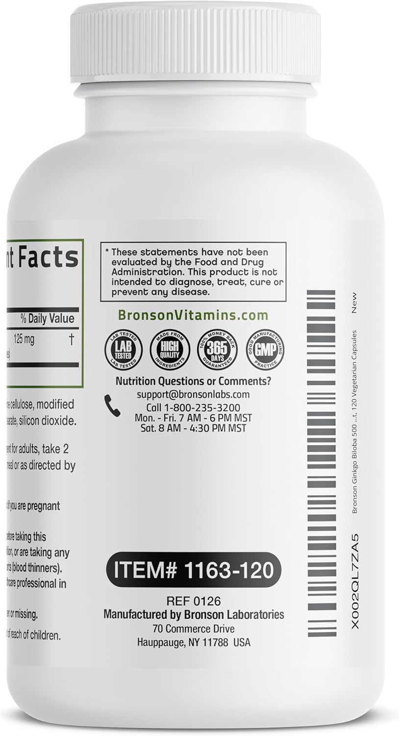 Bronson Ginkgo Biloba Extra Strength for Brain Function & Memory, 120 Capsules