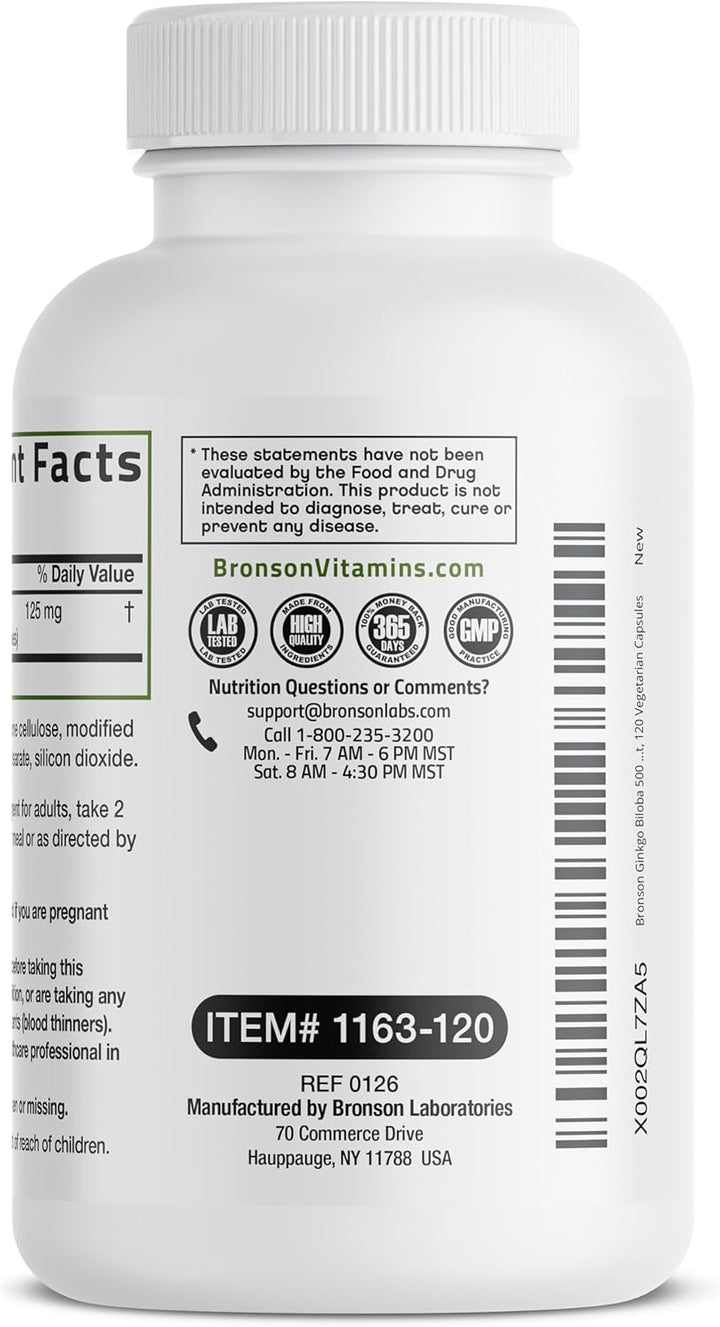 Bronson Ginkgo Biloba Extra Strength for Brain Function & Memory, 120 Capsules