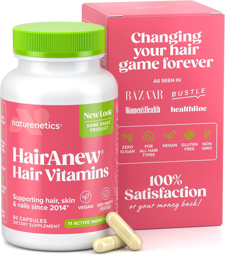 HairAnew Hair Growth Vitamins 60 Capsules | 5000mcg Biotin Vegan Supplement