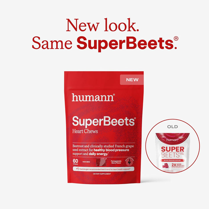 humanN SuperBeets Heart Chews with Grape Seed Extract & Beetroot, 60 Count