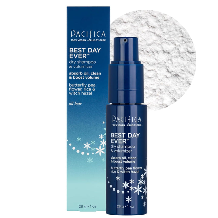 Pacifica Best Day Ever Dry Shampoo Powder – Waterless Hair Refresh & Oil Absorber – Adds Volume & Texture – Non-Aerosol, Vegan, Cruelty-Free – 1.4 oz