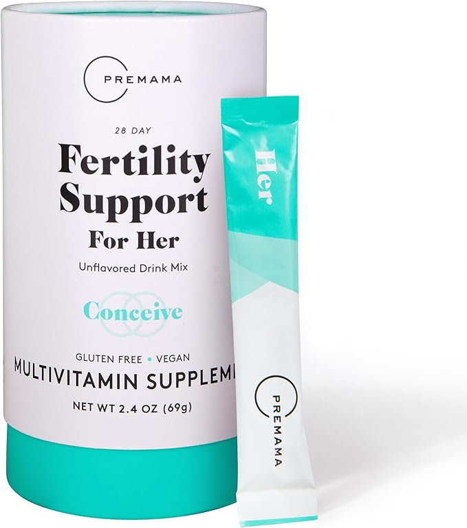 Premama Fertility Support for Women – Multivitamin Powder with Folate & Myo-Inositol, Unflavored, 28 Packets