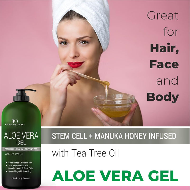 Organic Aloe Vera Gel Infused with Manuka Honey, Stem Cells, and Tea Tree Oil, 16.9 fl oz