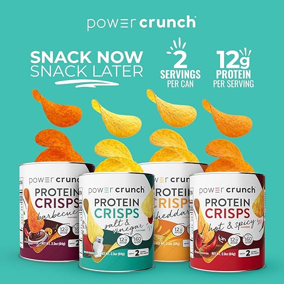 Power Crunch Protein Crisps Variety Pack – High Protein Snack Chips, Cheddar, BBQ & Hot & Spicy Flavors – 12g Protein per Serving, 6-Pack (1.05 oz Each)