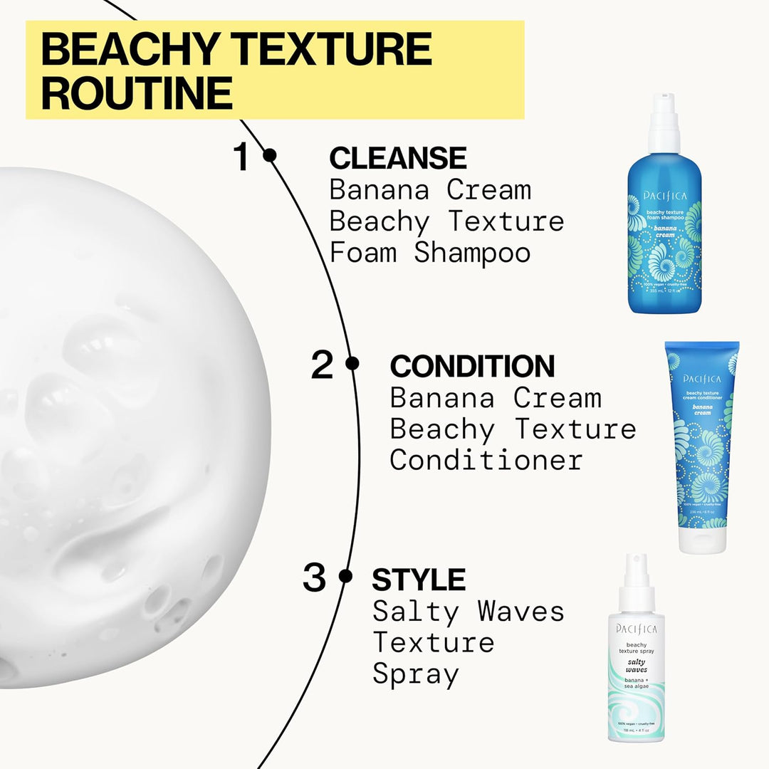 Pacifica Banana Cream Beachy Texture Foam Shampoo – Volumizing & Texturizing Shampoo for Tousled, Soft Waves – Sulfate-Free, Vegan, Cruelty-Free – 8 fl oz