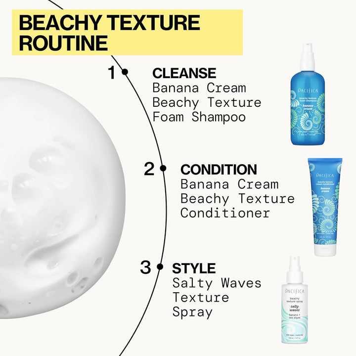 Pacifica Banana Cream Beachy Texture Foam Shampoo – Volumizing & Texturizing Shampoo for Tousled, Soft Waves – Sulfate-Free, Vegan, Cruelty-Free – 8 fl oz