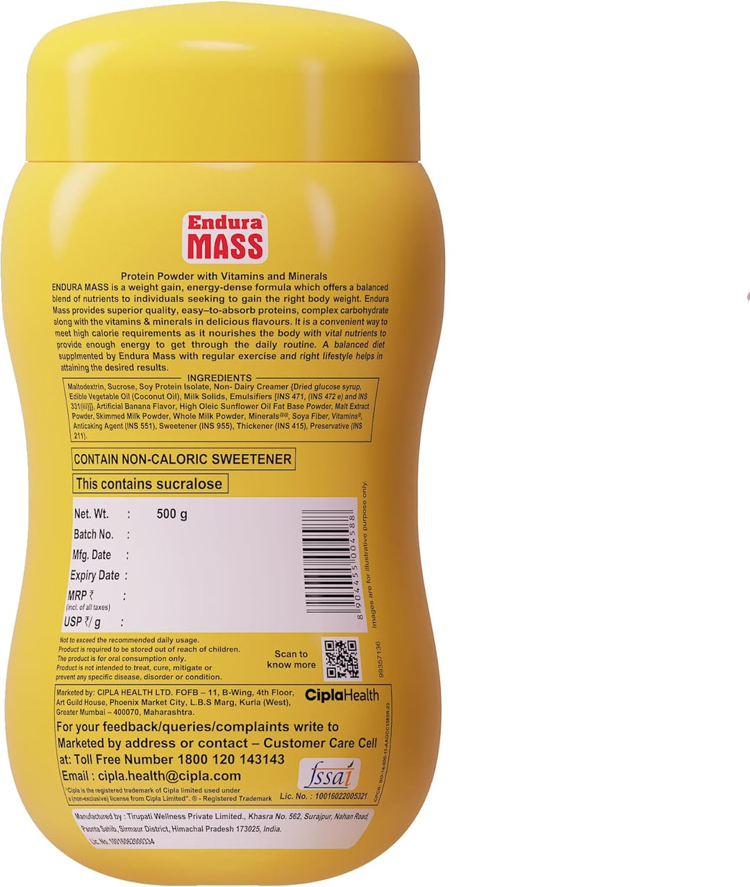 Endura Mass Weight Gainer Powder – Banana (500g)