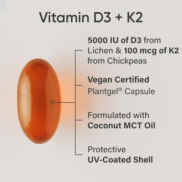 Sports Research Vegan Vitamin D3 + K2 with Coconut MCT Oil, 60 Plantgels