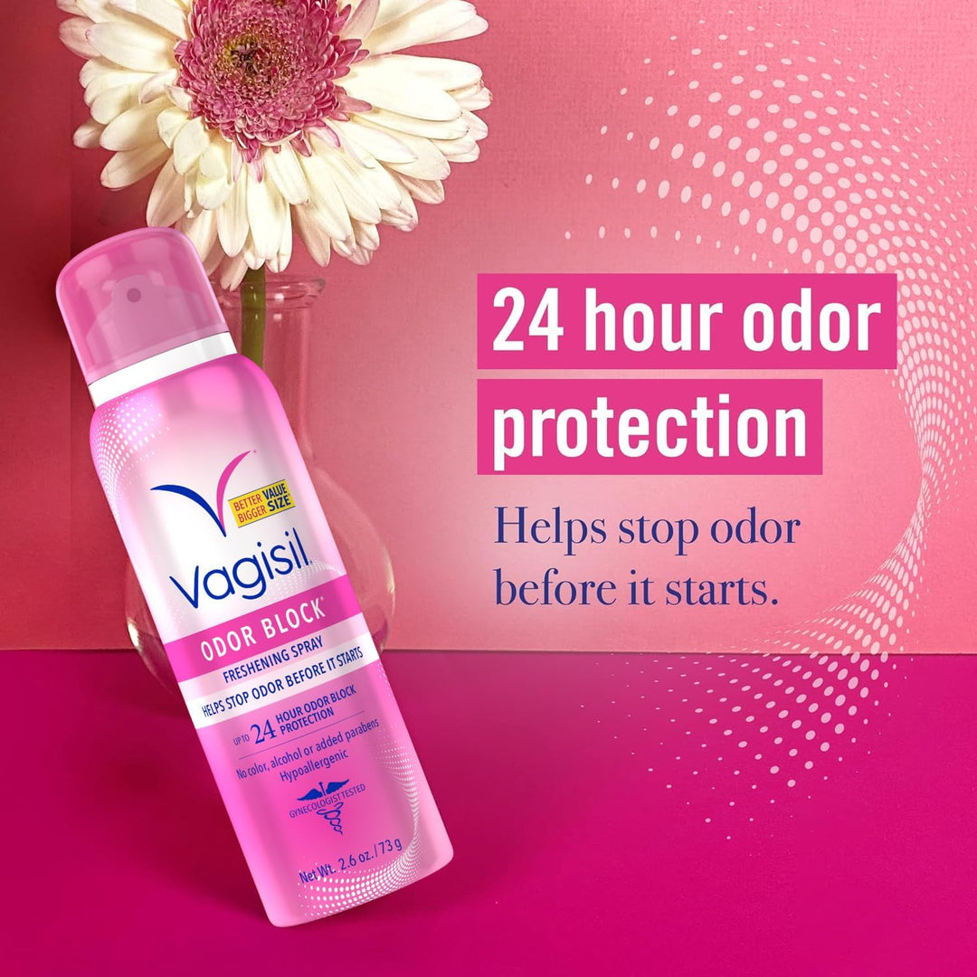 Vagisil Odor Block Dry Wash Spray - No-Water Feminine Cleansing (2.6 oz)
