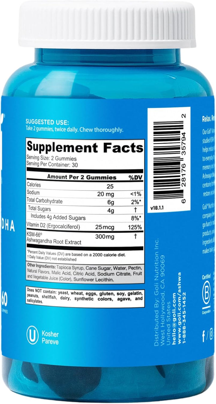 Goli Ashwa Gummies – 60 Count Mixed Berry Vegan Ashwagandha Supplement