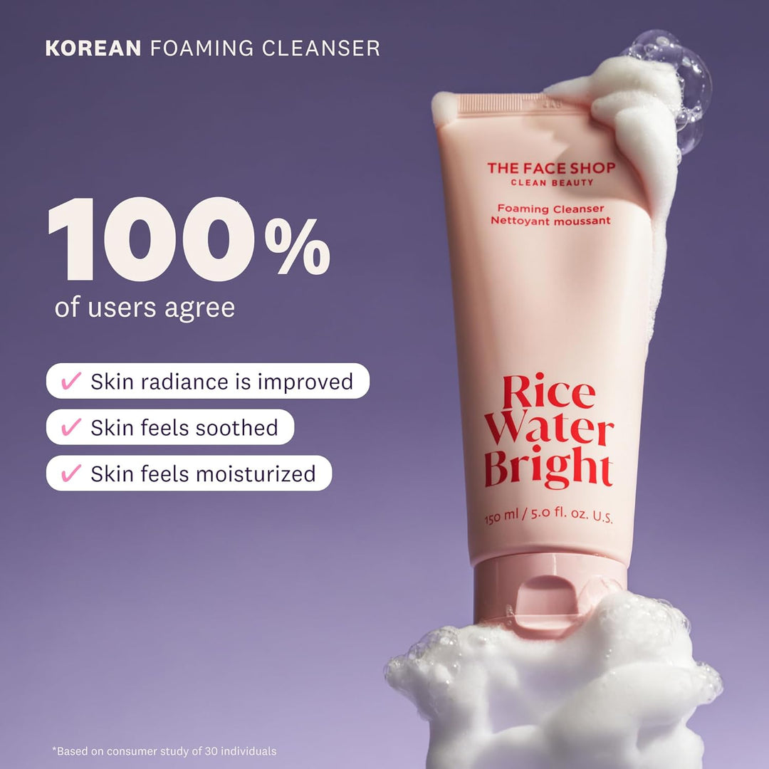 The Face Shop Rice Water Bright Foaming Facial Cleanser, 150ml – Gentle Hydrating Face Wash