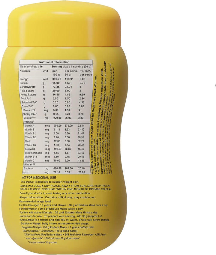 Endura Mass Weight Gainer Powder – Banana (500g)