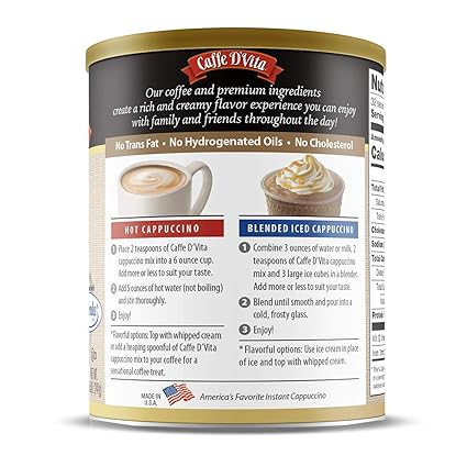 Caffe D'Vita Sugar Free Instant Coffee Powder Mix | Gluten Free, No Cholesterol, 99% Caffeine Free | 8.5 oz