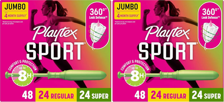 Playtex Sport Tampons Multipack – 48 Count (24 Regular / 24 Super), Fragrance-Free – 360° Leak Defense