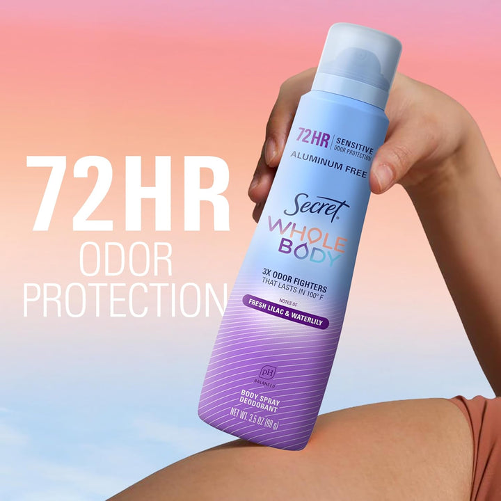 Secret Aluminum-Free Whole Body Deodorant Spray - 72hr Freshness, Fresh Lilac & Waterlily, 3.5 oz