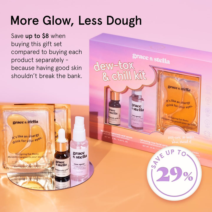 Grace & Stella Award-Winning Skincare Gift Set for Women – Travel-Size Face Essentials with Gold Eye Masks, Hyaluronic Acid Serum & Rose Spray – Vegan & Cruelty-Free