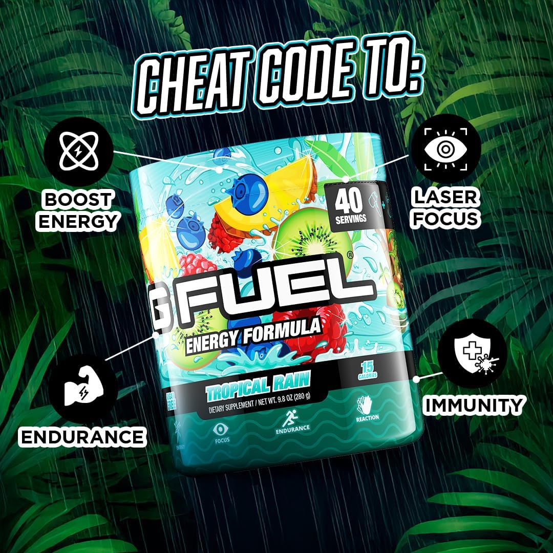 Gamma Labs G Fuel Tropical Rain Energy Drink Powder Sugar Free, 40 Servings