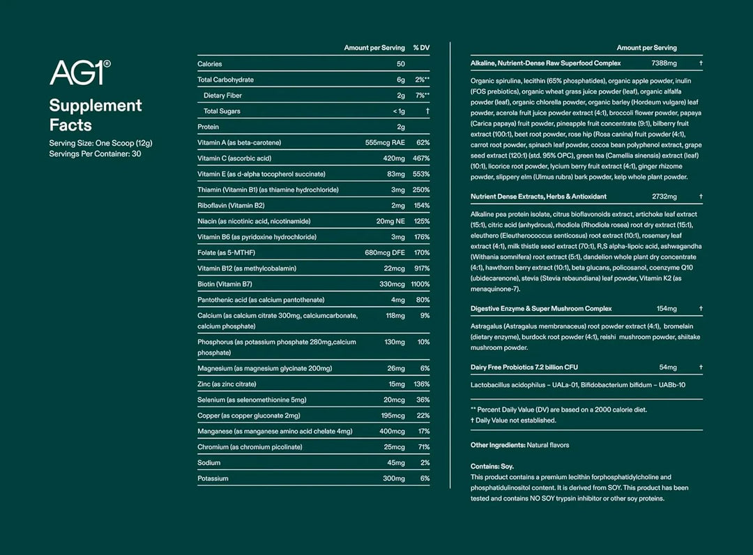 AG1 Daily Greens Powder | Multinutrient Superfood Blend | Unflavored | Vegan, Gluten Free & Keto Friendly | 75 Vitamins & Botanicals