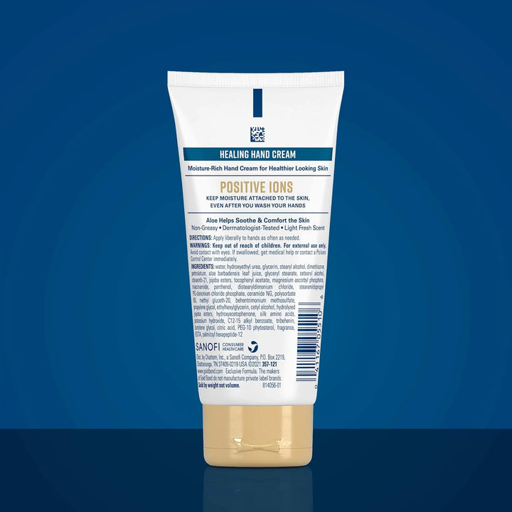 Hand cream tube with label on a blue background