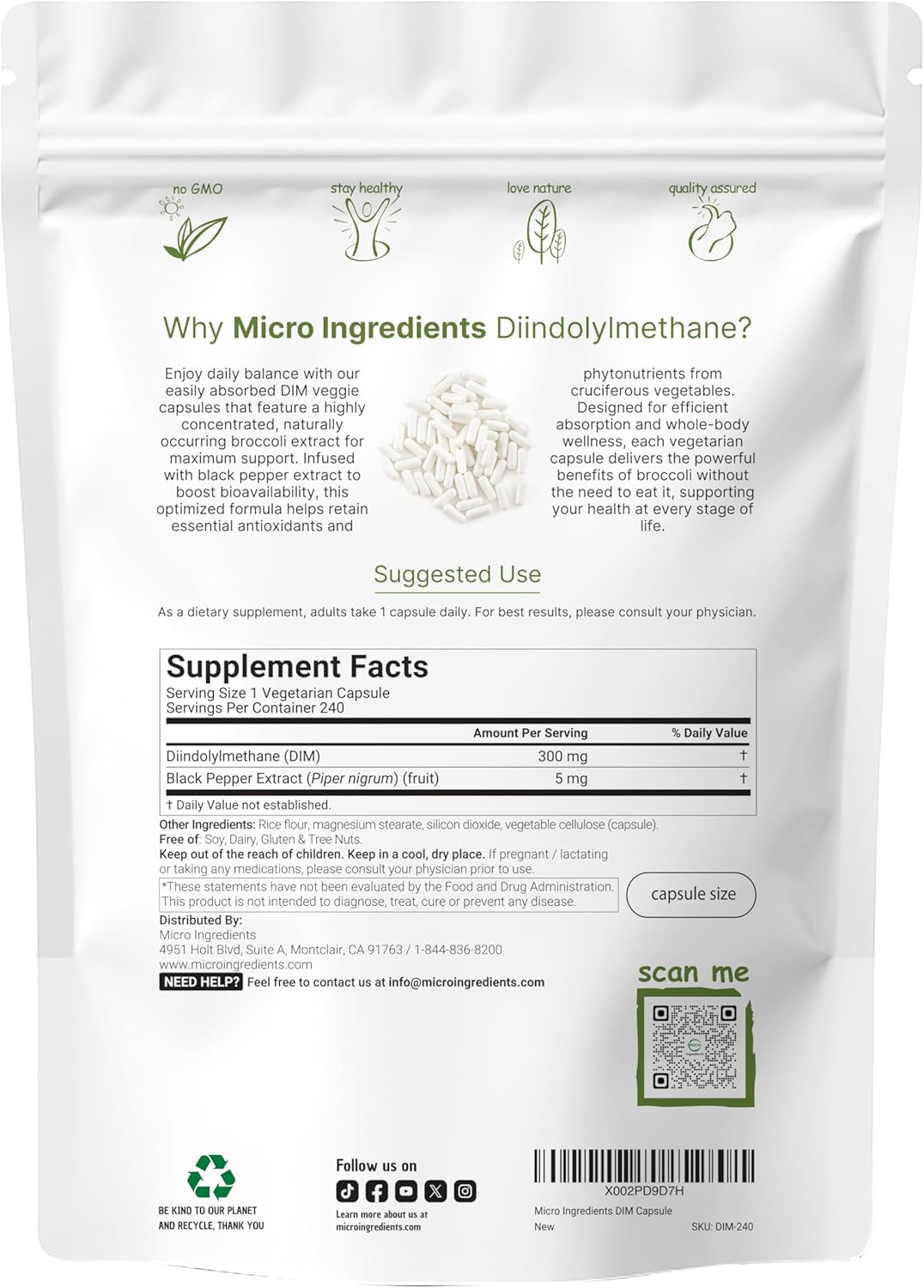Micro Ingredients DIM Active Supplement 300 mg (240 Veggie Capsules)
