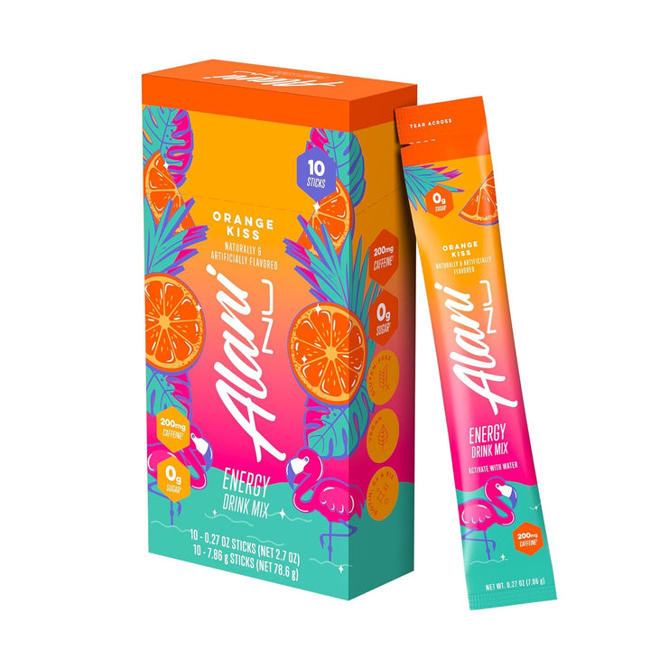 Alani Nu energy drink mix packaging with colorful design on a white background
