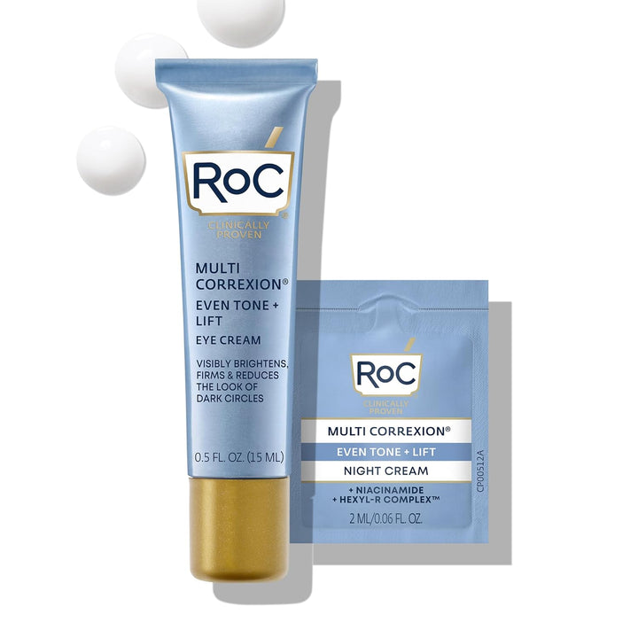 RoC Multi Correxion 5-in-1 Anti-Aging Eye Cream – For Puffiness, Under-Eye Bags & Dark Circles  (0.5 oz) + Night Cream Packette