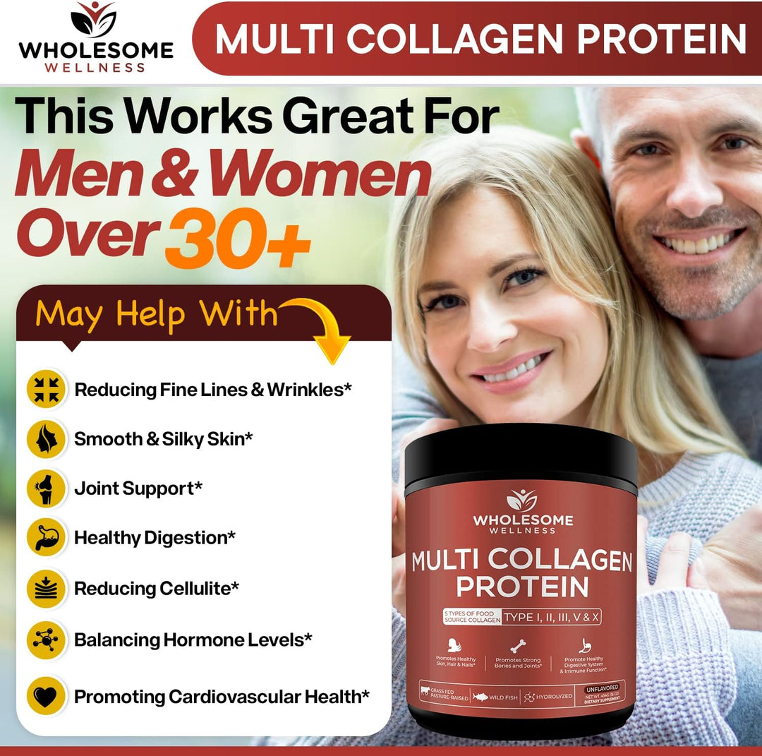 Wholesome Wellness Multi Collagen Protein Powder (Types I, II, III, V & X), 58 Servings