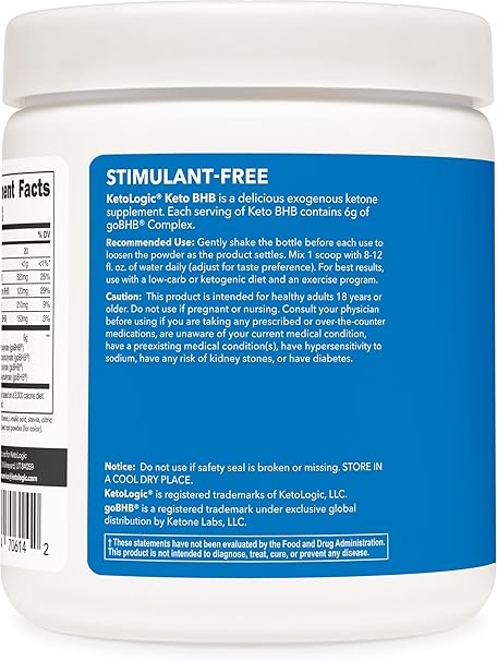 KetoLogic Keto BHB Powder – Exogenous Ketone Supplement with goBHB Salts – 30 Servings