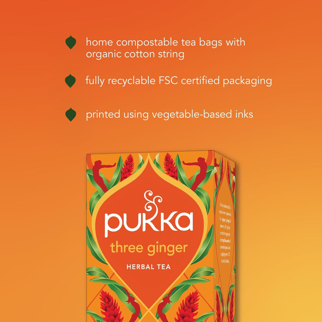 Pukka Herbs Three Ginger Organic Herbal Tea, 20 Tea Bags