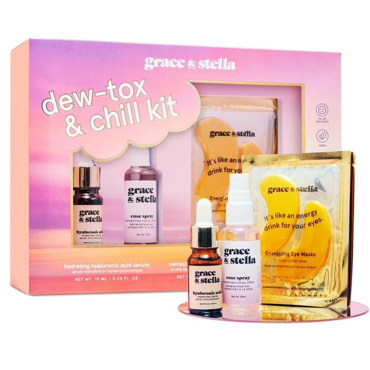 Grace & Stella Award-Winning Skincare Gift Set for Women – Travel-Size Face Essentials with Gold Eye Masks, Hyaluronic Acid Serum & Rose Spray – Vegan & Cruelty-Free