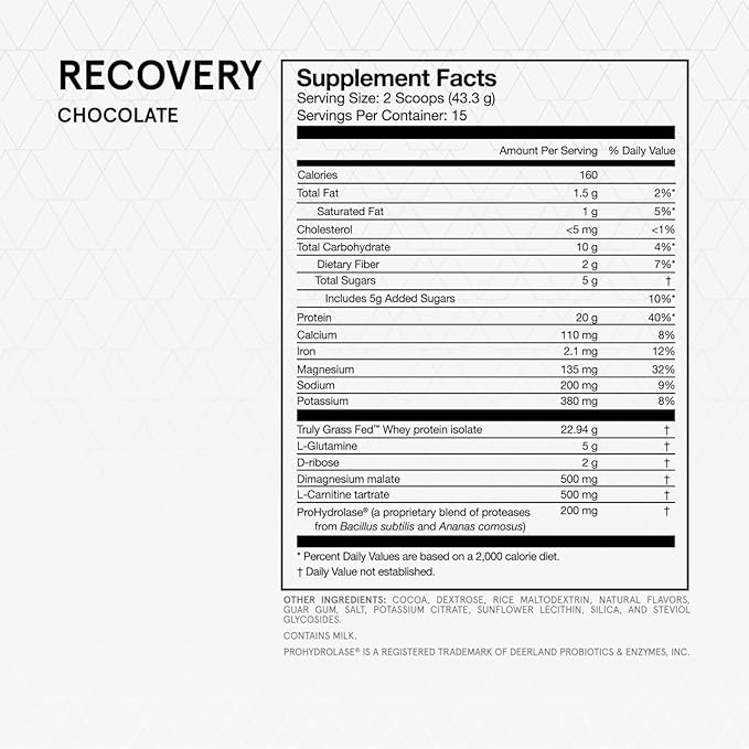 Momentous Recovery Grass-Fed Whey Protein Powder –, 15 Servings, 20g Protein – NSF Certified, Gluten-Free