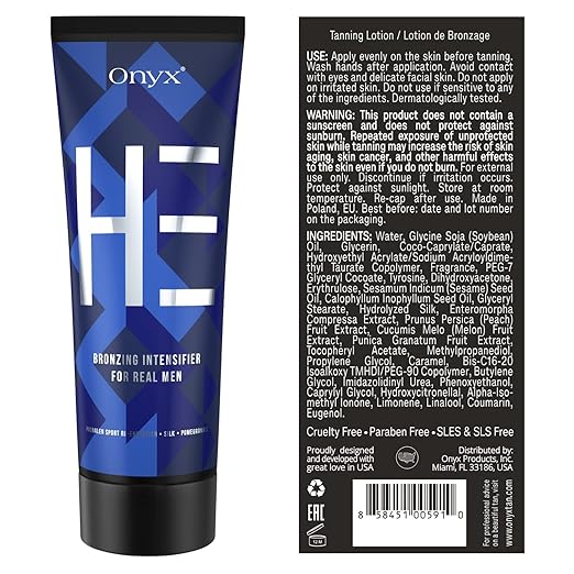 Onyx HE Tanning Bed Lotion for Men -  Muscle Bronzing Complex & Moisturizing Formula