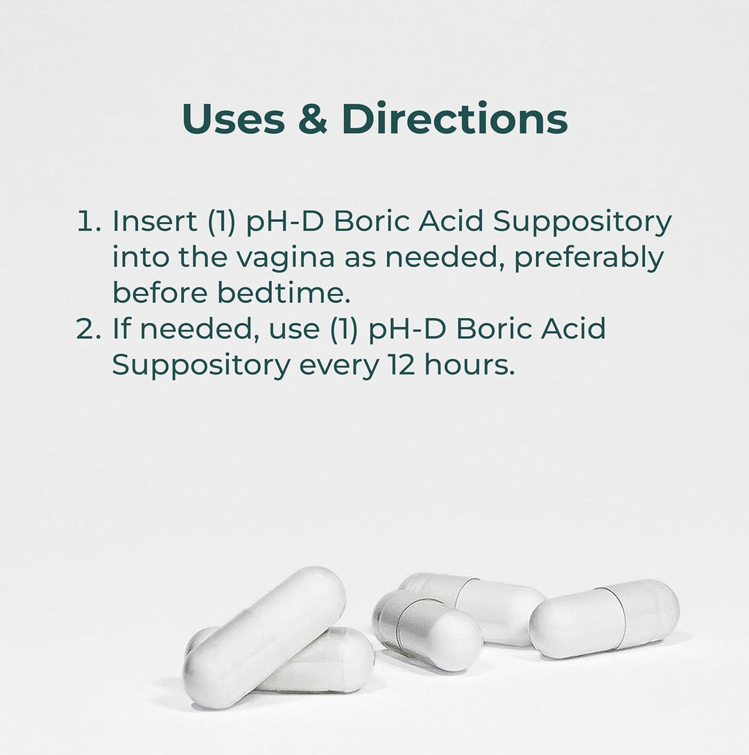 pH-D Feminine Health Boric Acid Suppositories 600mg - Vaginal Odor Support (12 Count)
