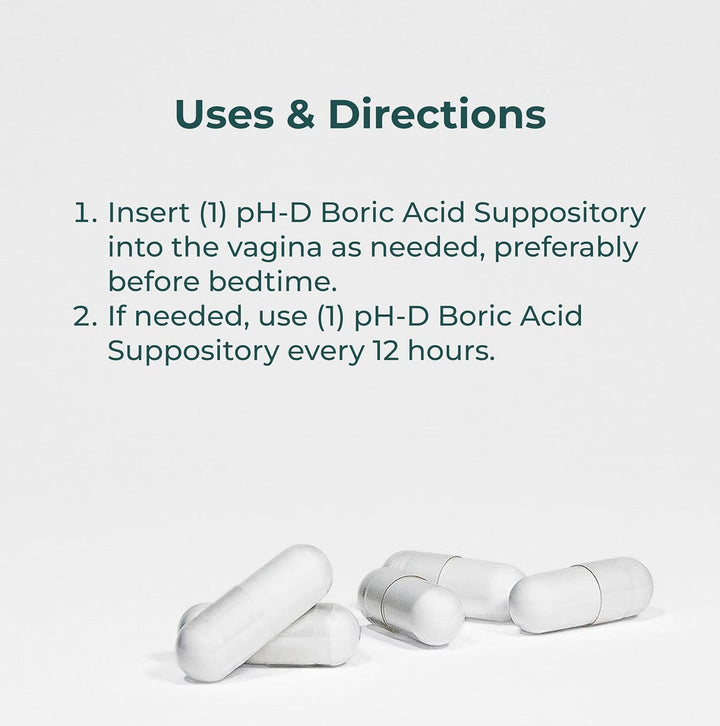 pH-D Feminine Health Boric Acid Suppositories 600mg - Vaginal Odor Support (12 Count)