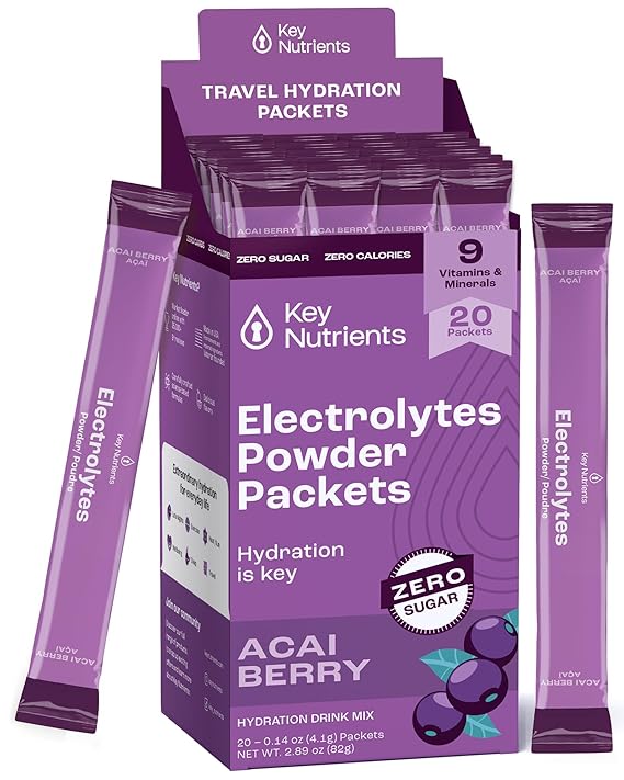 KEY NUTRIENTS Electrolyte Powder Packets –  Hydration Drink Mix, No Sugar, Zero Calories (20 Pack)