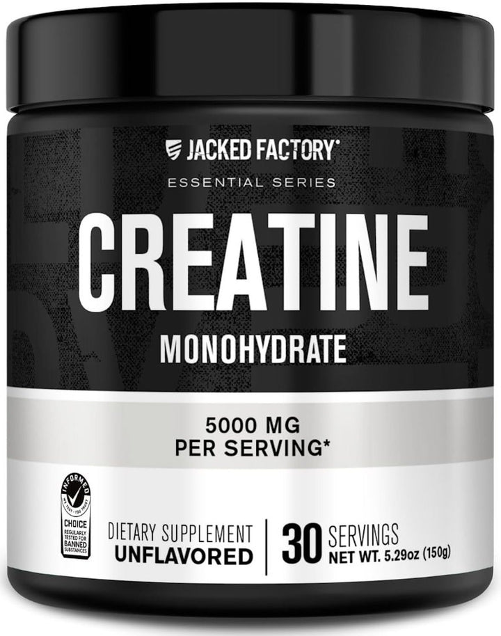 Jacked Factory Creatine Monohydrate Powder - Micronized Creatine 5g per Serving, Unflavored, Vegan-Friendly - 30 Servings, 150g