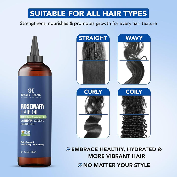 Botanic Hearth Rosemary Hair Oil for Hair Growth with Biotin & Castor, 6.7 oz