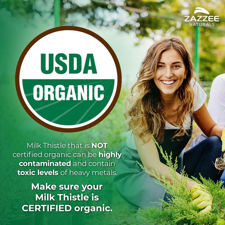 Zazzee Organic Milk Thistle 30:1 Extract - 80% Silymarin Liver Support (120 Vegan Caps)