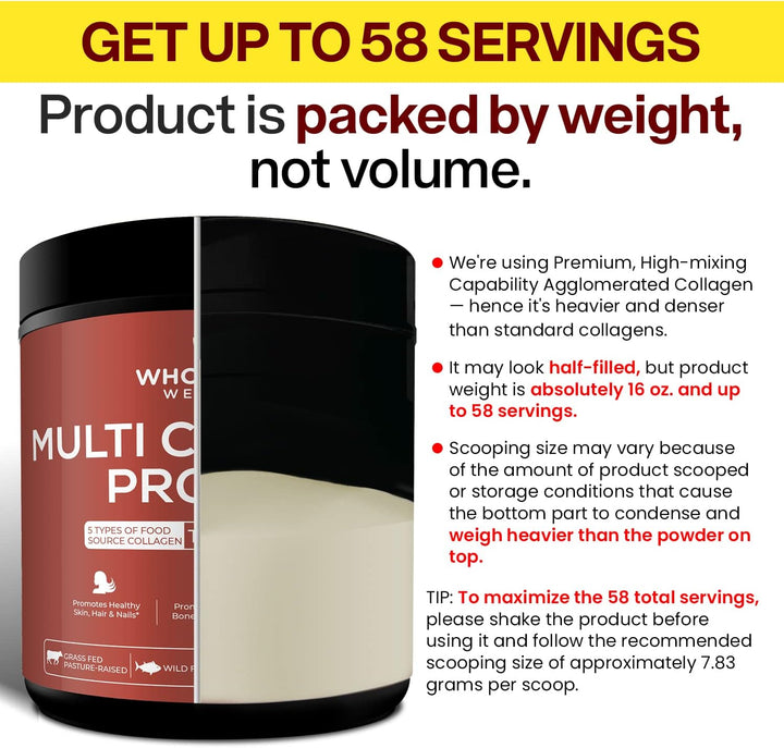 Wholesome Wellness Multi Collagen Protein Powder (Types I, II, III, V & X), 58 Servings