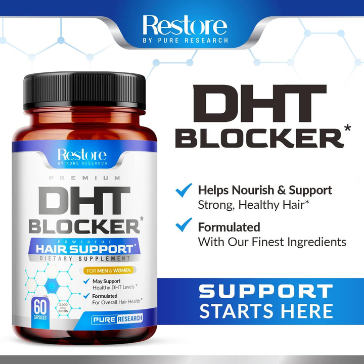 DHT Blocker Hair Growth Supplement 60 Capsules | Saw Palmetto Biotin Zinc | Hair Vitamins for Men & Women