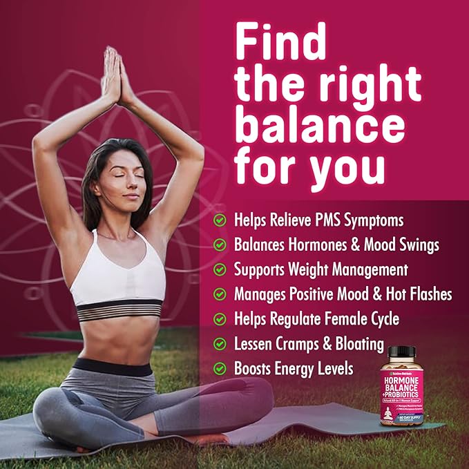 Hormone Balance + Probiotics for Women – Plant-Based Dietary Supplement with Organic Maca, Chasteberry, Dong Quai & Black Cohosh, Non-GMO, 120 V Capsules