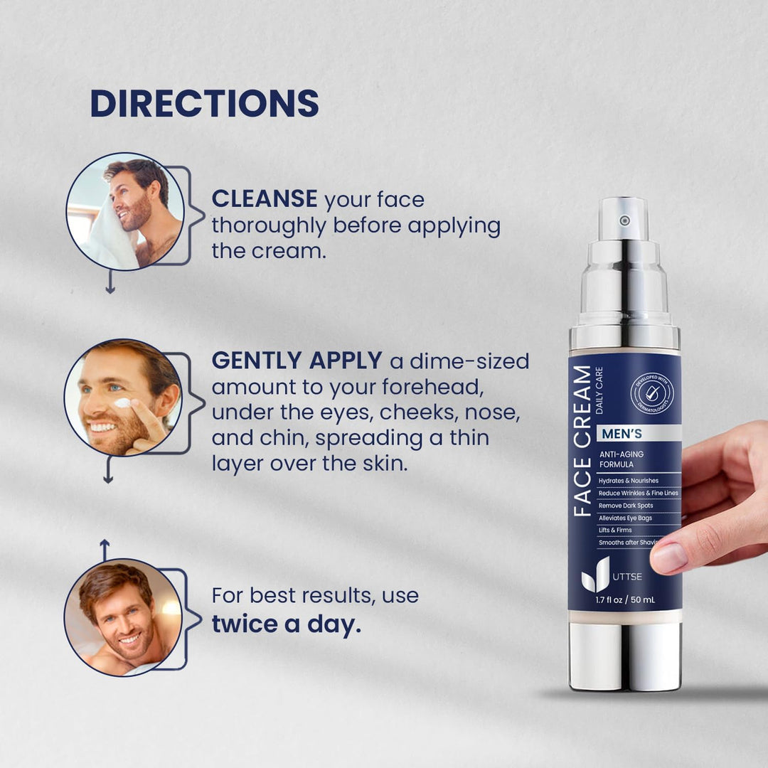 UTTSE 6-in-1 Men’s Moisturizer 50ml – Daily Face Cream with Caffeine & Vitamin B3 – For Dull, Puffy or Tired Skin