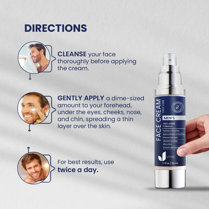 UTTSE 6-in-1 Men’s Moisturizer 50ml – Daily Face Cream with Caffeine & Vitamin B3 – For Dull, Puffy or Tired Skin