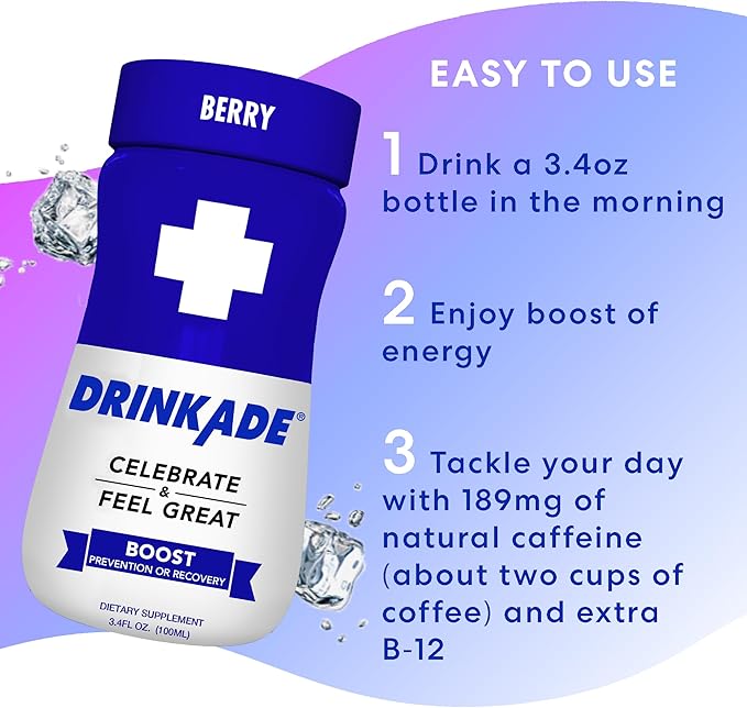 DrinkAde Boost – Hydration &Drinkade Energy Support Drink with Electrolytes, Green Tea & B Vitamins – Sugar-Free, Vegan – 6 Pack