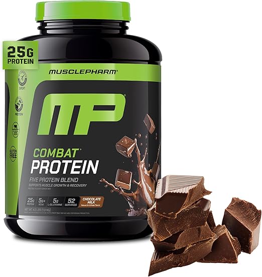 مسحوق بروتين ماسلب فارم كومبات | 5 مصادر للبروتين | مزيج مصل اللبن | خالٍ من الغلوتين | 4 رطل (52 حصة)
