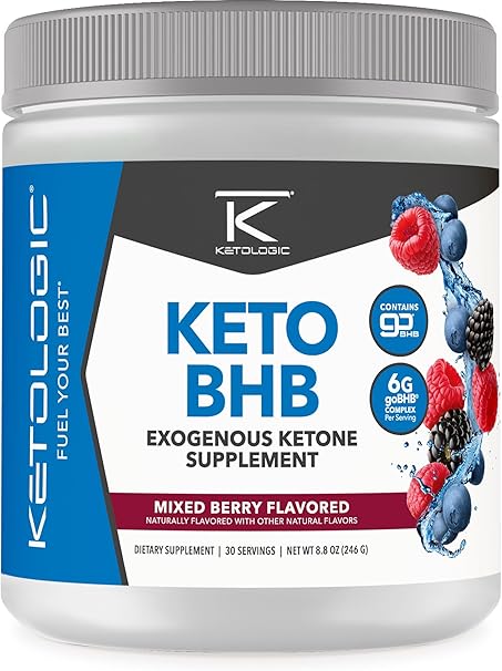KetoLogic Keto BHB Powder – Exogenous Ketone Supplement with goBHB Salts – 30 Servings
