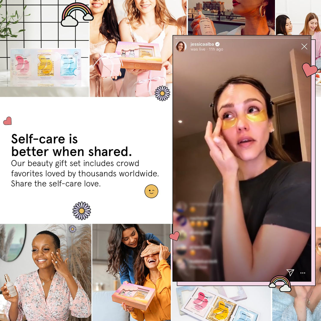 Grace & Stella Award-Winning Skincare Gift Set for Women – Travel-Size Face Essentials with Gold Eye Masks, Hyaluronic Acid Serum & Rose Spray – Vegan & Cruelty-Free