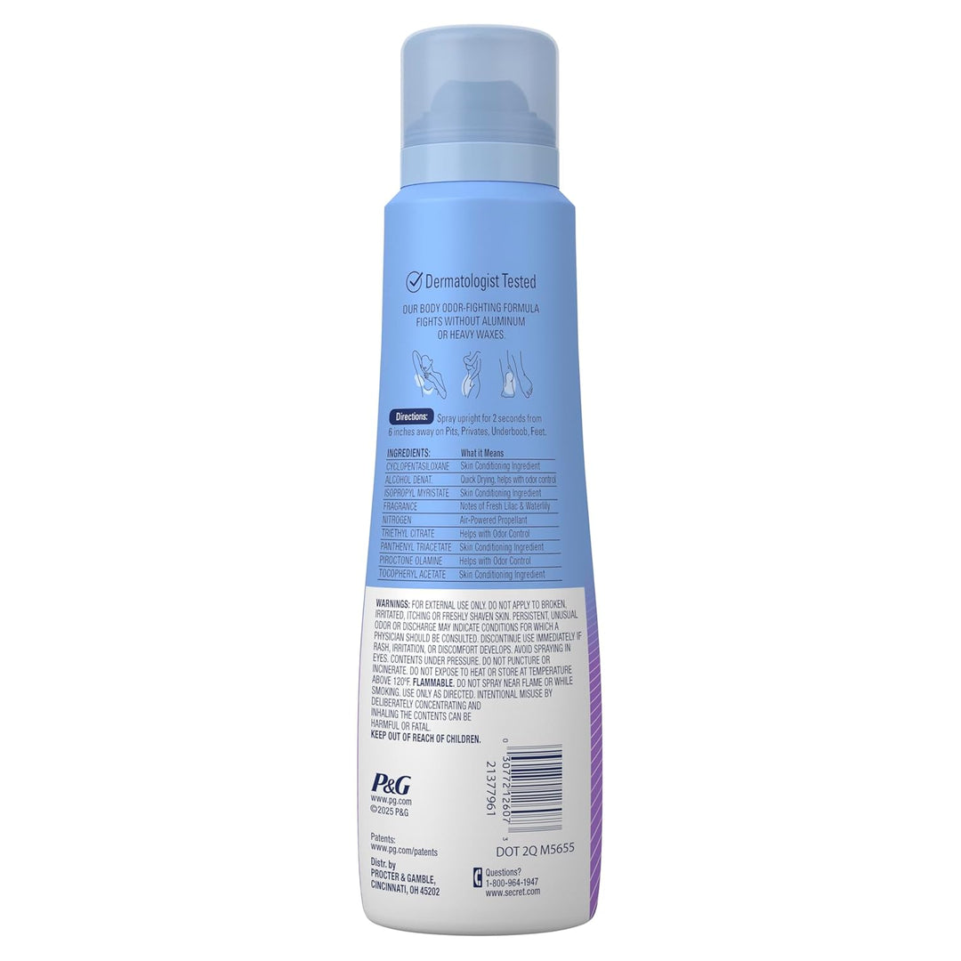 Secret Aluminum-Free Whole Body Deodorant Spray - 72hr Freshness, Fresh Lilac & Waterlily, 3.5 oz
