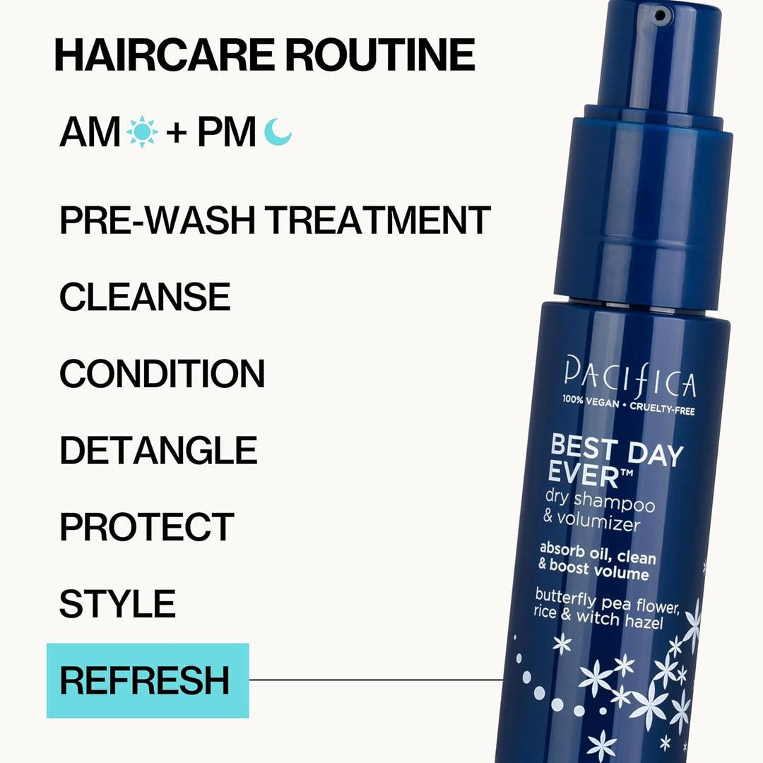 Pacifica Best Day Ever Dry Shampoo Powder – Waterless Hair Refresh & Oil Absorber – Adds Volume & Texture – Non-Aerosol, Vegan, Cruelty-Free – 1.4 oz