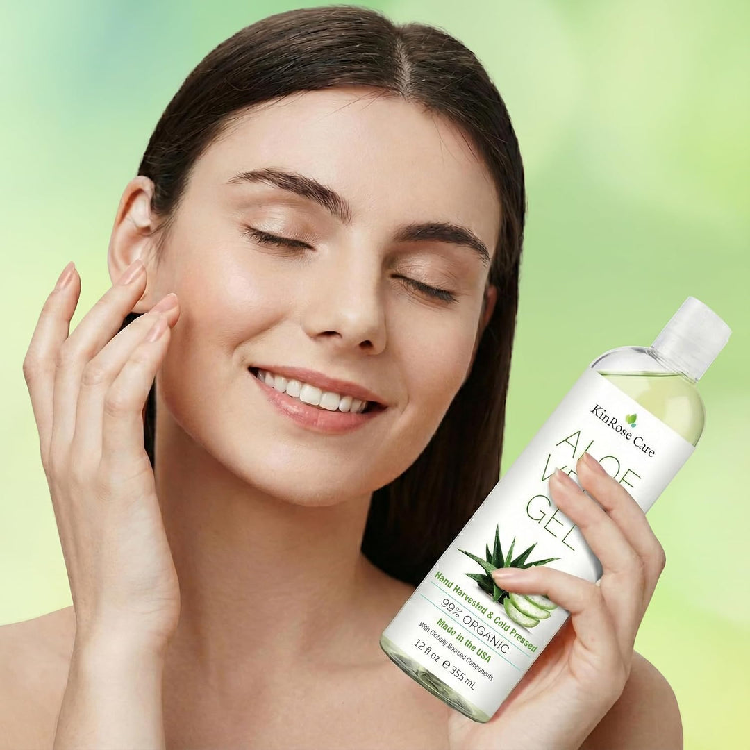 KinRose Care 99% Pure Organic Aloe Vera Gel for Face, Skin, and Hair, 12 fl oz